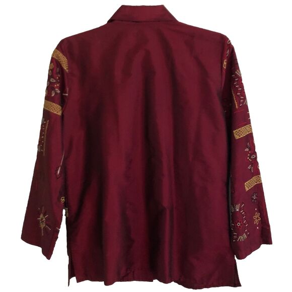Mirasol Silk Embroidered Blouse Womens Size S VTG Burgundy Boho Embellished - Picture 5 of 16